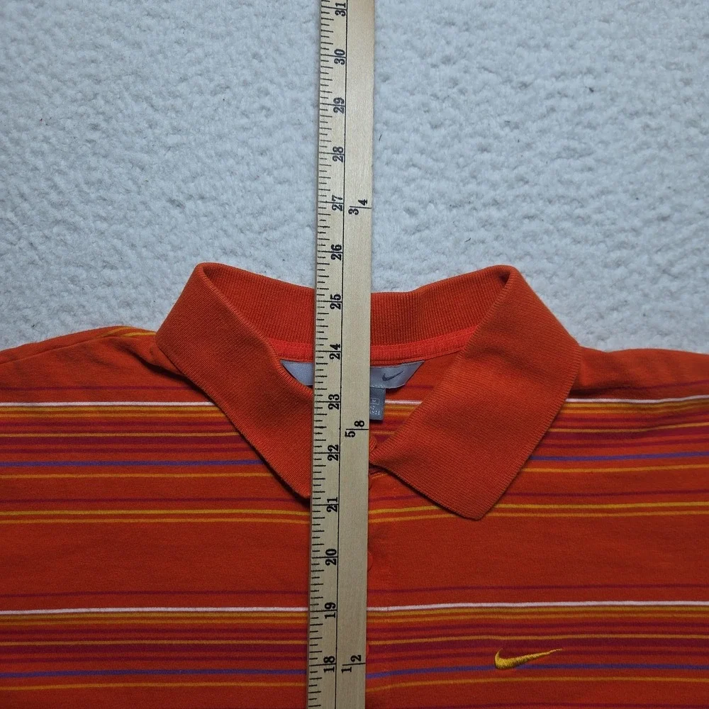 Y2K Nike Polo Mens Medium Short Sleeve Yellow Swoosh Orange Striped